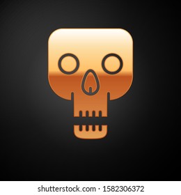 Gold Skull icon isolated on black background. Happy Halloween party.  Vector Illustration