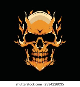 Gold skull illustration on black background