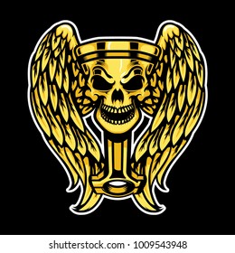 Gold Skull Piston With Gold Wings