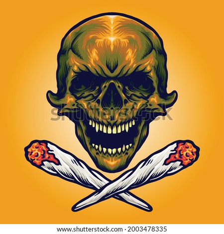 Gold Skull Smoking Marijuana Vector illustrations for your work Logo, mascot merchandise t-shirt, stickers and Label designs, poster, greeting cards advertising business company or brands.
