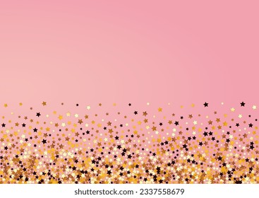 Fondo rosa del vector del cielo dorado. Textura de la Estrella del Glamour dorado. Ilustración navideña de Confetti.  Borde de brillo de Navidad dorada.