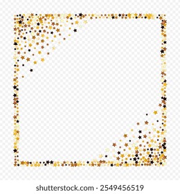 Gold Sky Vector Transparent Background. Gilded Falling Sparkle Border. Dust Galaxy Illustration.  Yellow Elegant Rain Texture.