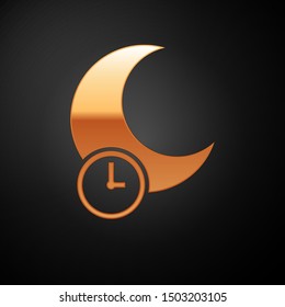 Gold Sleeping moon icon isolated on black background.  Vector Illustration