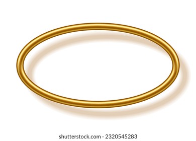 Gold sllipse frame for picture with shadow on white background. Blank space for picture, painting, card or photo. 3d realistic tube template vector illustration. Simple golden object mockup.