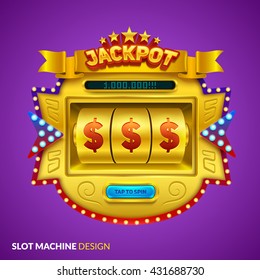 Gold slot machine illustration. Eps10 vector.