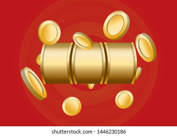Gold Slot Machine Slots Reel With Coins Jackpot Spin Gambling Vector Illustration