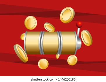 Gold Slot Machine Slots Reel With Coins Jackpot Spin Gambling Vector Illustration