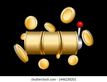 Gold Slot Machine Slots Reel With Coins Jackpot Spin Gambling Vector Illustration