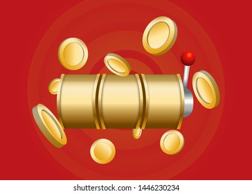 Gold Slot Machine Slots Reel With Coins Jackpot Spin Gambling Vector Illustration
