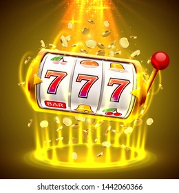 Die Goldspielautomat gewinnt den Jackpot.Big win Slots 777 Banner Casino. Vektorgrafik