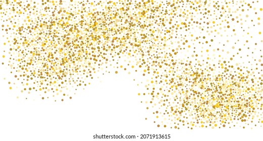 Goldene kleine Konfetti auf weißem Hintergrund. Luxuriöser festlicher Weihnachtshintergrund. Gold glitzernde abstrakte Textur. Design-Element. Vektorgrafik, EPS10.