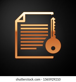 Gold Smart contract icon isolated on black background. Blockchain technology, cryptocurrency mining, bitcoin, altcoins, digital money market. Vector Illustration