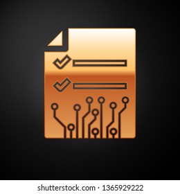Gold Smart contract icon isolated on black background. Blockchain technology, cryptocurrency mining, bitcoin, altcoins, digital money market. Vector Illustration