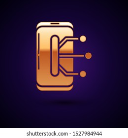 Gold Smartphone, mobile phone icon isolated on dark blue background. Vector Illustration Gold Smartphone, mobile phone icon isolated on dark blue background. Vector Illustration