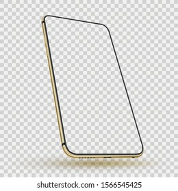 Gold smartphone mockup perspective view. Vector illustration for easy place demo on screen.