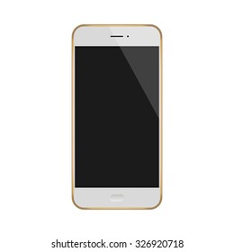 Gold Smartphone - gold and white  Business Phone  with blank, shiny screen. Illustration Similar To iPhone.