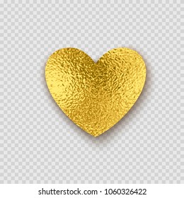 Gold smudge foil heart. Golden sparkle glossy grunge texture valentine decor isolated on transparent background. Vector shiny metallic gradient pattern for your Christmas or New Year card design