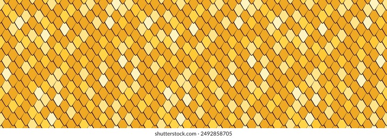 Gold snake, dragon, fish, dinosaur scale texture pattern design. Chinese decoration background
