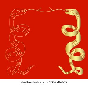 Gold snake vector on black background
