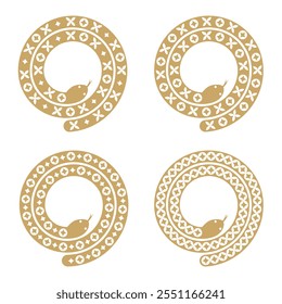 Gold snakes set. Symbol of the New Year 2025. Snake in the shape of a spiral. Vector illustration.