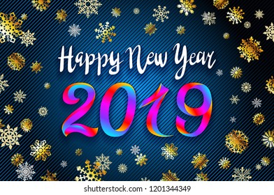 Gold snow 2019 happy new year on the snowflakes background. vector illustration Inflatable Gold Numbers on the Background