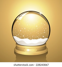 Gold Snow Globe - Realistic vector snow globe with falling snowflakes and a gold background.