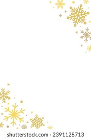 dorado copo de nieve marco invierno temporada navideña celebración navidad navidad chismosos hermosa ilustración vectorial de lujo diseño gráfico banner afiche de esquina