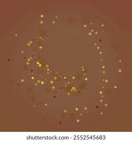 Fundo Marrom Vetor de Neve Dourada. Textura de estrelas sutis brilhantes. Papel de Parede de Natal Flake. Bandeira mágica de tempestade de neve.