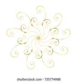 Gold snowflake. Abstract hand drawn golden snowflake in oriental style isolated on white background. Concept of greeting card design Happy New Year.