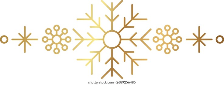 Frontera de copo de nieve de oro. Decoración de diseño de Navidades de invierno. Elemento de borde de lujo para la tarjeta del año Nuevo y la invitación. Elegante copo de cristal de nieve. Ilustración vectorial, EPS 10.