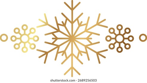 Frontera de copo de nieve de oro. Decoración de diseño de Navidades de invierno. Elemento de borde de lujo para la tarjeta del año Nuevo y la invitación. Elegante copo de cristal de nieve. Ilustración vectorial, EPS 10.