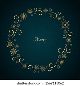 Gold snowflake with bubble on navy blue vector background for decoration on Christmas holiday season.