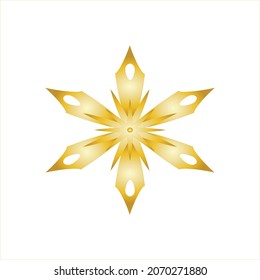 Copo de nieve de oro. Estilo plano.  Símbolo de invierno, Navidad, vacaciones de Año Nuevo. Silueta dorada sobre fondo blanco. Ilustración vectorial.