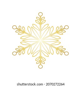 Copo de nieve de oro. Estilo plano.  Símbolo de invierno, Navidad, vacaciones de Año Nuevo. Silueta dorada sobre fondo blanco. Ilustración vectorial.