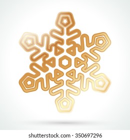 Gold snowflake icon. Abstract winter symbol. Decorative element for brochure, flyer, greeting card. Vector illustration.