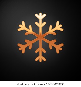 Gold Snowflake icon isolated on black background.  Vector Illustration