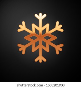 Gold Snowflake icon isolated on black background.  Vector Illustration