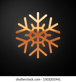 Gold Snowflake icon isolated on black background.  Vector Illustration