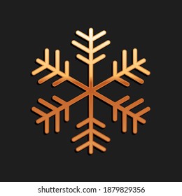Gold Snowflake icon isolated on black background. Long shadow style. Vector.