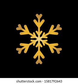 Gold snowflake isolated on black background. Flat snow icon silhouette. New year theme.Vector illustration