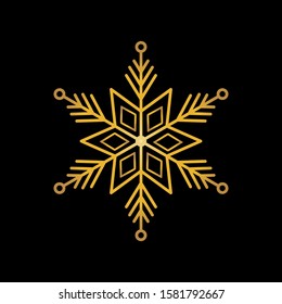 Gold snowflake isolated on black background. Flat snow icon silhouette. New year theme.Vector illustration