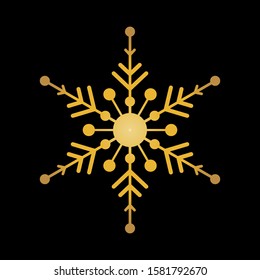 Gold snowflake isolated on black background. Flat snow icon silhouette. New year theme.Vector illustration