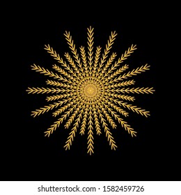 Gold snowflake isolated on black background. Flat snow icon silhouette. New year theme.Vector illustration