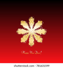 Gold snowflake on a red background. New Year.