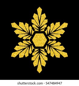 Gold snowflake over black. Vector illustration of winter symbol.
