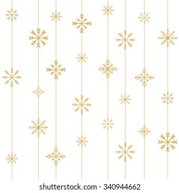 Gold Snowflake Seamless Pattern. Vector Illustration.Beautiful Christmas Background. 