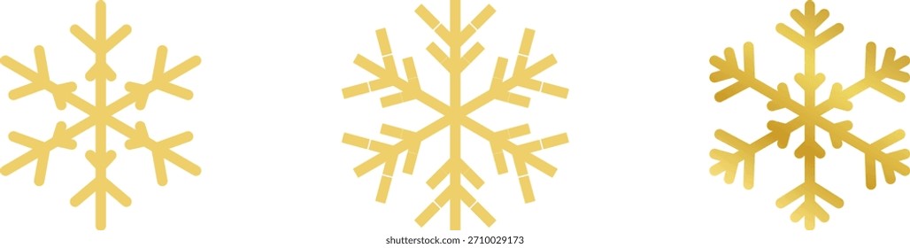 Gold snowflake set isolated. Shiny Christmas decoration element vector