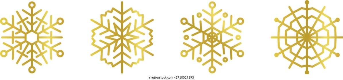 Gold snowflake set isolated. Shiny Christmas decoration element vector