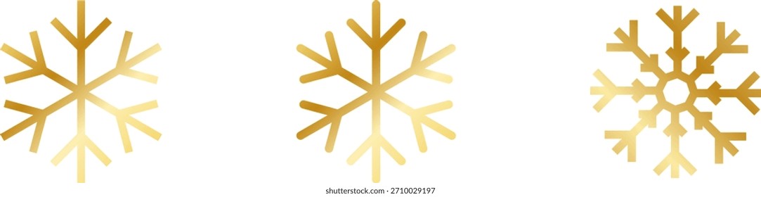 Gold snowflake set isolated. Shiny Christmas decoration element vector