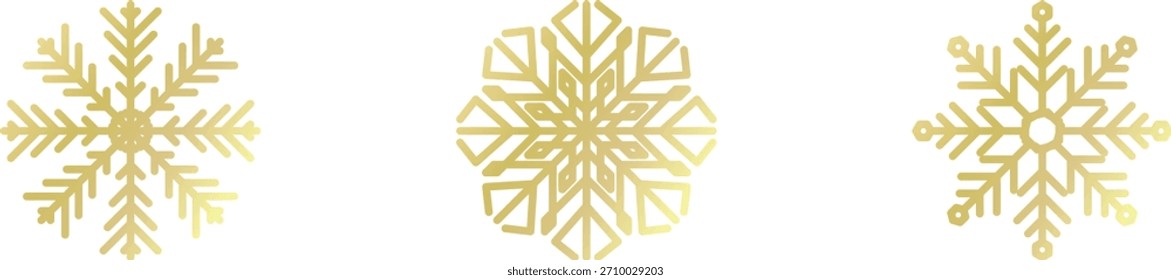 Gold snowflake set isolated. Shiny Christmas decoration element vector